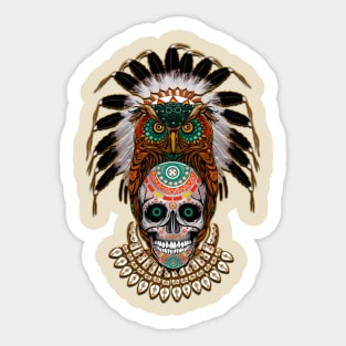 indian native Owl sugar Skull Sticker